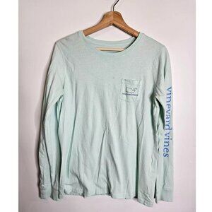Vineyard Vines Tri-Color Vintage Whale Long-Sleeve Pocket Tee Teal Women's Small